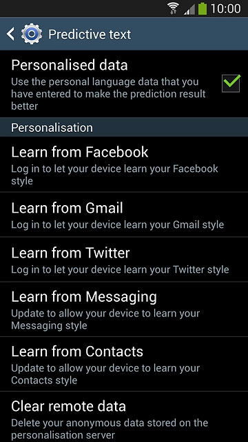 Press Personalised data until the function is turned on.