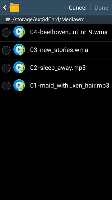 Press the field next to the required audio file.