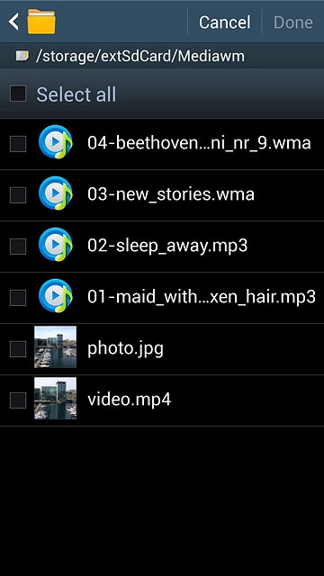 Press the box next to the required file to select the file.