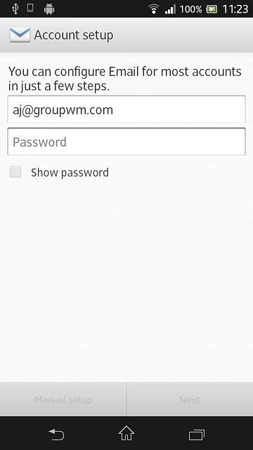 Press Password and key in the password for your email account.