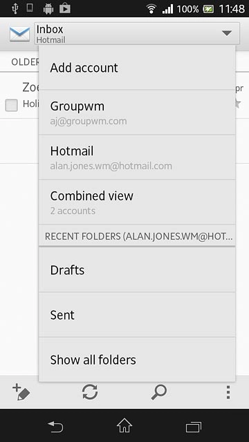 Press the required email account.