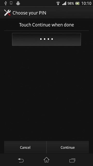 Key in the required phone lock code and press Continue.