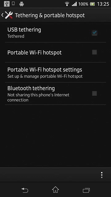 Press USB tethering until the function is turned on.
