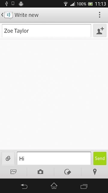 Press the attachment icon.Select one of the following options:Insert picture, go to 4a.Insert video clip, go to 4b.Insert audio file, go to 4c.