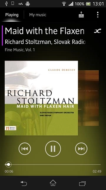 To fast forward or rewind the current audio file:Press the indicator at the bottom of the display and slide it right or left.