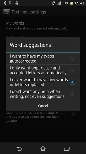 Press I never want to have any words or letters replaced.