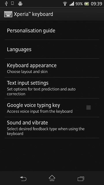Press Text input settings.