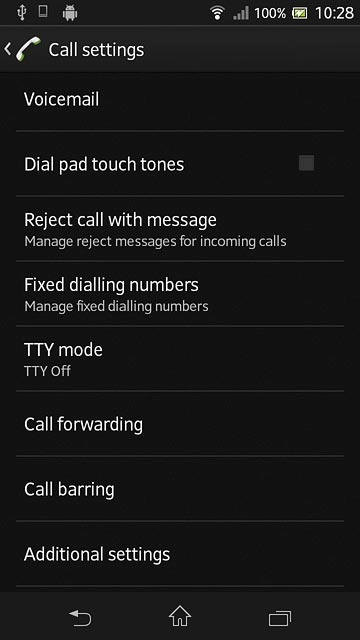 Press Additional settings.After a moment the current settings are displayed.