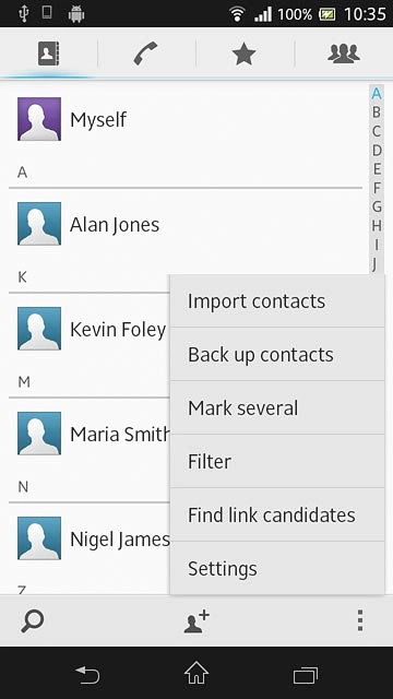 Press Back up contacts.