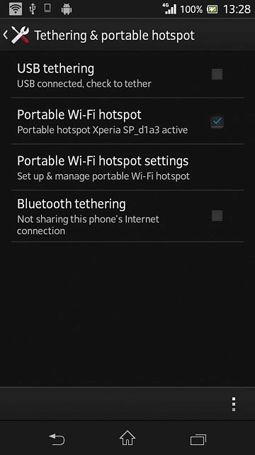 Press Portable Wi-Fi hotspot until the function is turned on.