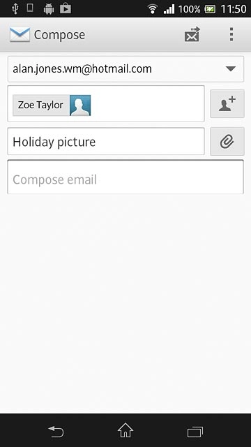 Press the text input field.Write the text for your email message.