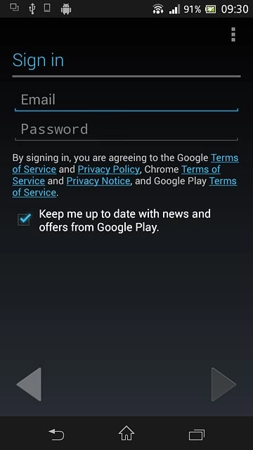 Press Email and key in the username for your Google account.