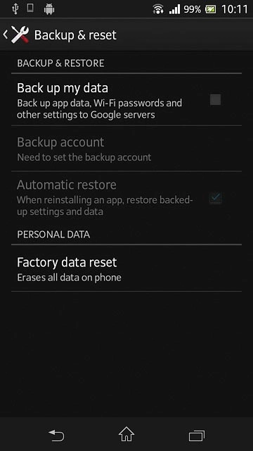 Press Factory data reset.