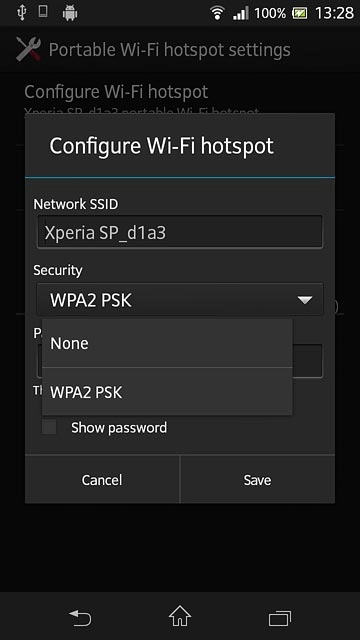 If you don't want to password protect your hotspot:Press None.