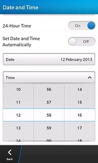 Press hours and minutes and slide your finger up or down the display to set the required time.