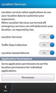 Press the indicator next to Location Services to turn the function on or off.