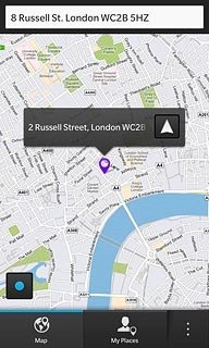 The selected destination is displayed as a point on the map.