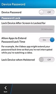 Press the indicator next to Device Password to turn on the function.Key in the required phone lock code.
