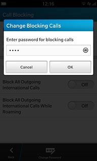 Key in the barring password (default is 0000) and press OK.
