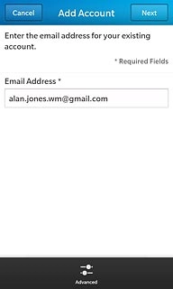 Key in your email address (such as name@provider.com) and press Next.