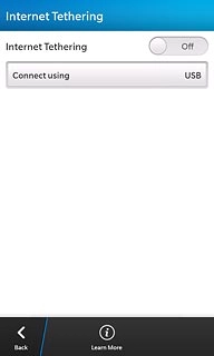 Press the indicator next to Internet Tethering to turn on tethering.An internet connection from your computer via your phone is established.