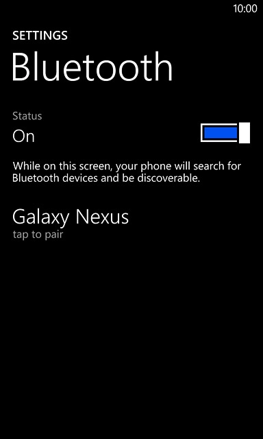 Make sure the other device is turned on and is ready to connect via Bluetooth.Your phone now searches for devices and after a moment, a list of Bluetooth devices within range is displayed.Press the required Bluetooth device.Follow the instructions on the display to pair the Bluetooth device with your phone.The new device is displayed on the list of paired devices.