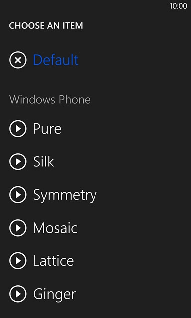 Press the play icon next to the required ring tones to listen to them.