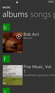 Slide your finger left or right on the display to select the required category.Go to the required audio file.