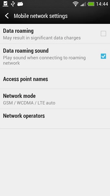 Press Data roaming to turn the function on or off.