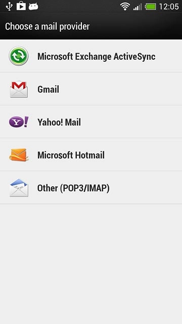 Press the required provider or Other (POP3/IMAP).