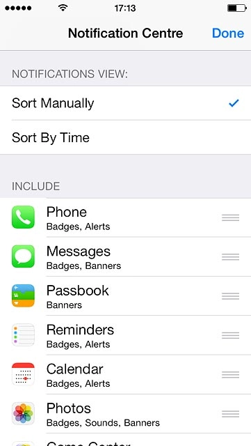 Drag the menu item to the required position and press Done.