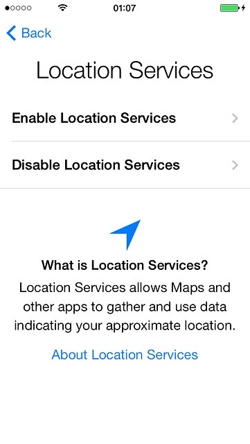 Press Enable Location Services or Disable Location Services.