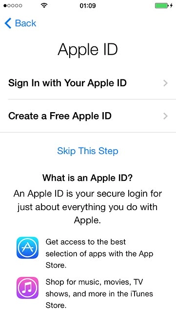 To activate your phone without an Apple ID:Press Skip This Step.