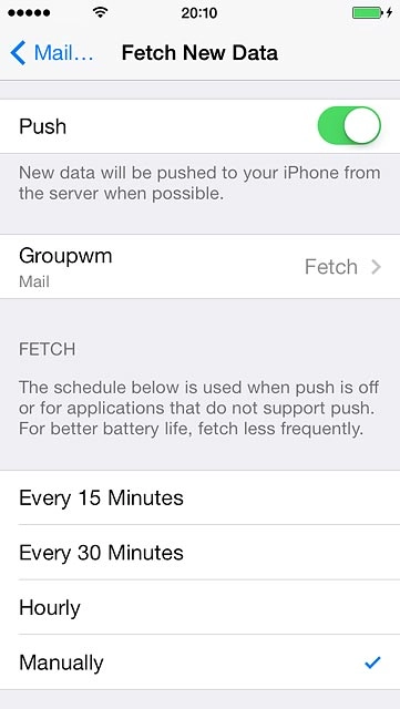 To select settings for a specific email account:Press the required email account.