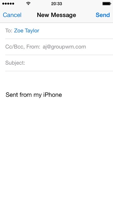 Press Subject and key in a subject for the email message.