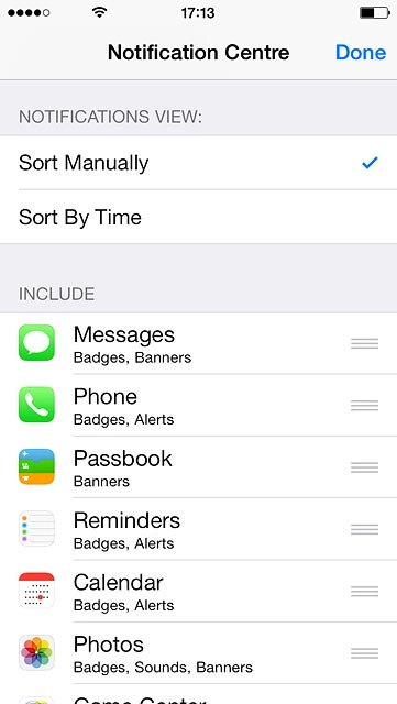 Press and hold the organise icon next to the required menu item.