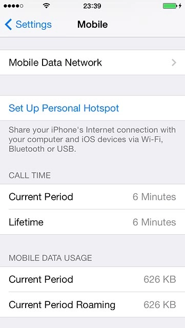 Your phone's data usage is displayed below MOBILE DATA USAGE.