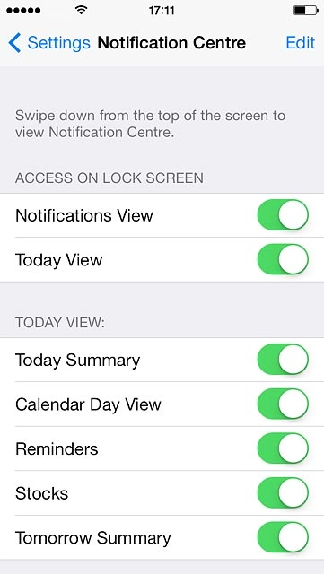 Press the indicator next to the required menu item to turn the function on or off.