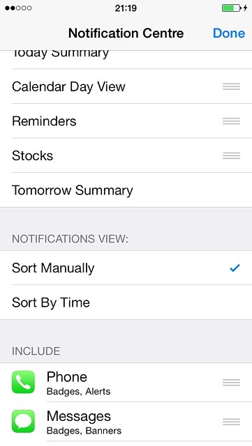 Drag the menu item to the required position and press Done.