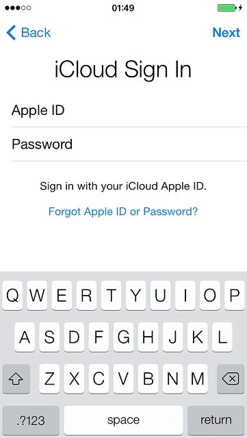 Press Next.Follow the instructions on the display to log on to iCloud.