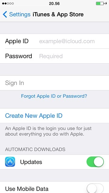 Press Apple ID and key in the username for your Apple ID.