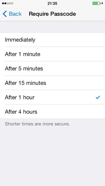 Press Back to go back to the settings.