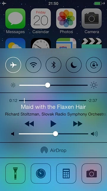Slide your finger upwards starting from the bottom edge of the display.Press the flight mode icon to turn the function on or off.
