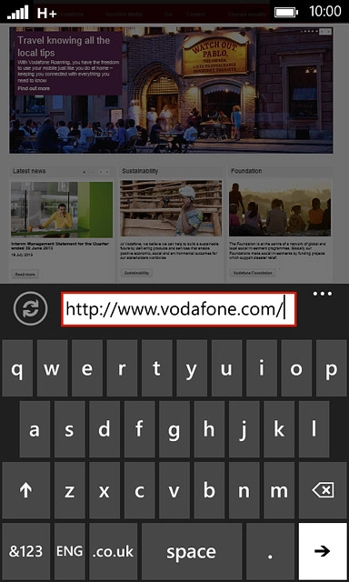 Key in the address of the required web page and press arrow right.