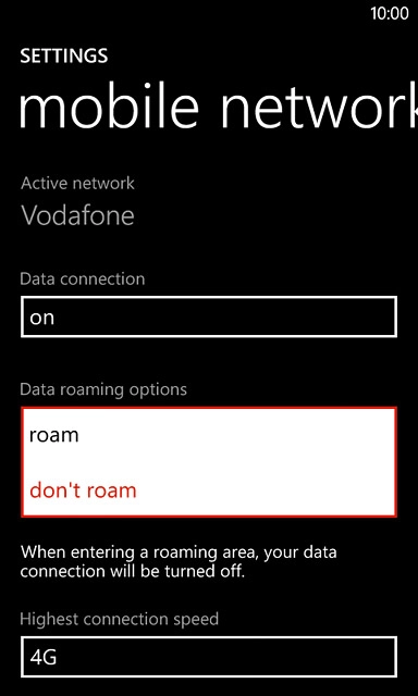 Press roam or don't roam.