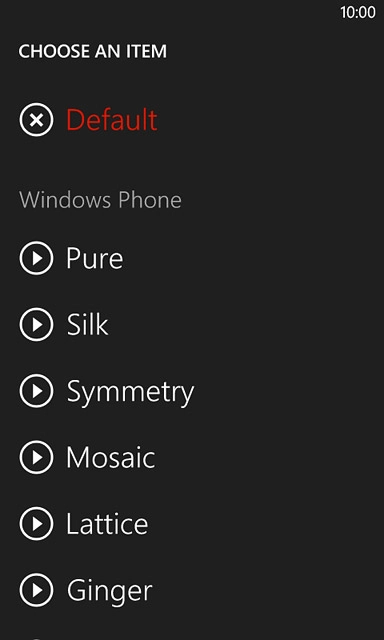 Press the play icon next to the required ring tones to listen to them.