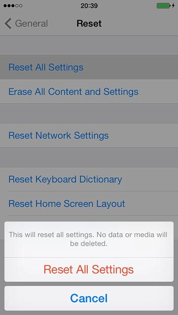 Press Reset All Settings.