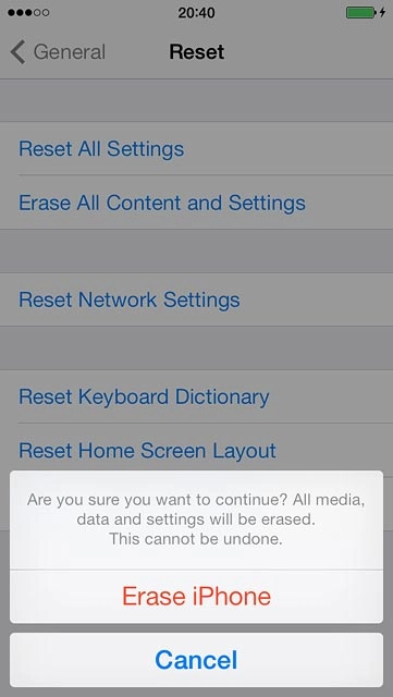 Press Erase iPhone to confirm.