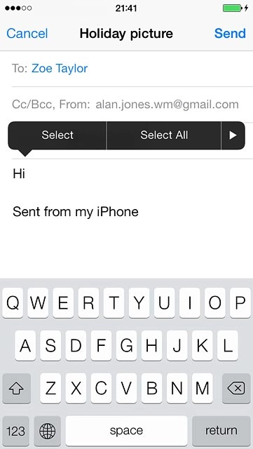 Press and hold anywhere on the text input field.Press arrow right, if required.