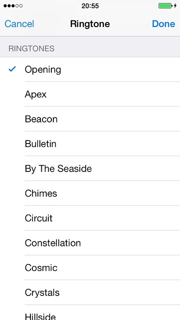 Once you've found a ring tone you like, press Done.